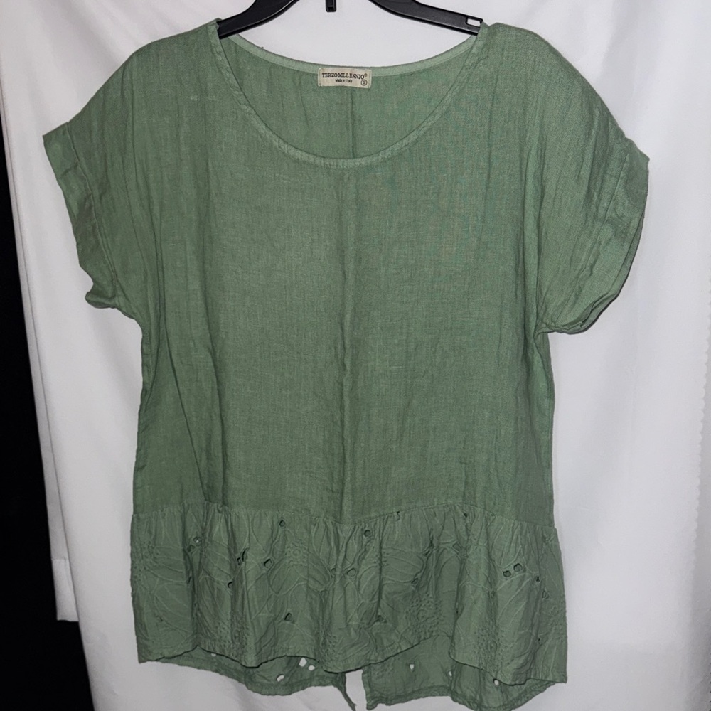 Textured Peplum Hem Blouse in Sage Green